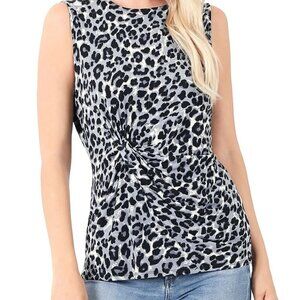 Gray Leopard Animal Print Sleeveless Top for Women